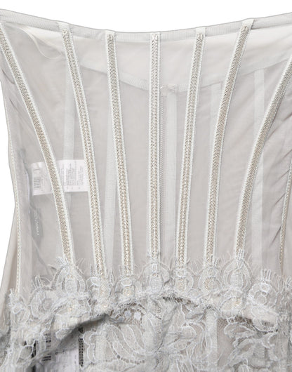 Dolce & Gabbana Gray Lace Corset Style Bodice Maxi Dress
