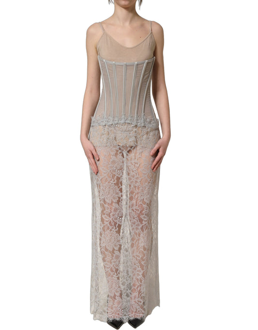 Dolce & Gabbana Women's Wrap Corset Bustier Sleeveless PVC Polyester Silk Lace & Resin Maxi Mini Long Dress - Gray