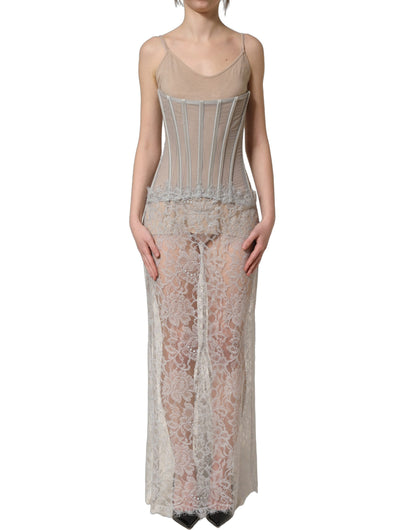 Dolce & Gabbana Gray Lace Corset Style Bodice Maxi Dress