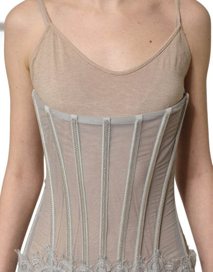 Dolce & Gabbana Gray Lace Corset Style Bodice Maxi Dress