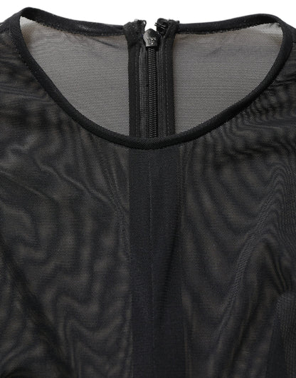 Dolce & Gabbana Black Long Sleeve Sheer Fitted Maxi Dress