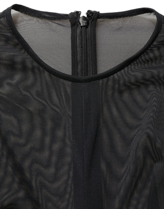 Dolce & Gabbana Black Long Sleeve Sheer Fitted Maxi Dress