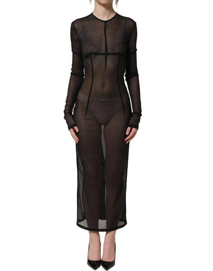 Dolce & Gabbana Black Long Sleeve Sheer Fitted Maxi Dress