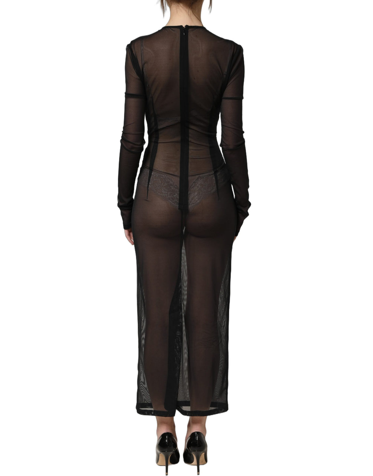 Dolce & Gabbana Women's Wrap Cocktail Sleeveless; Long-Sleeve Silk & Nylon Maxi Mini Long Dress - Black