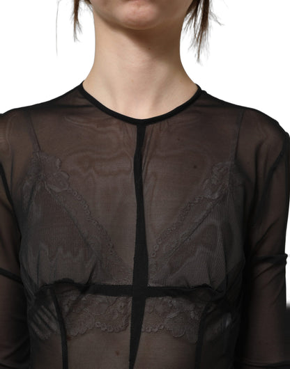 Dolce & Gabbana Black Long Sleeve Sheer Fitted Maxi Dress