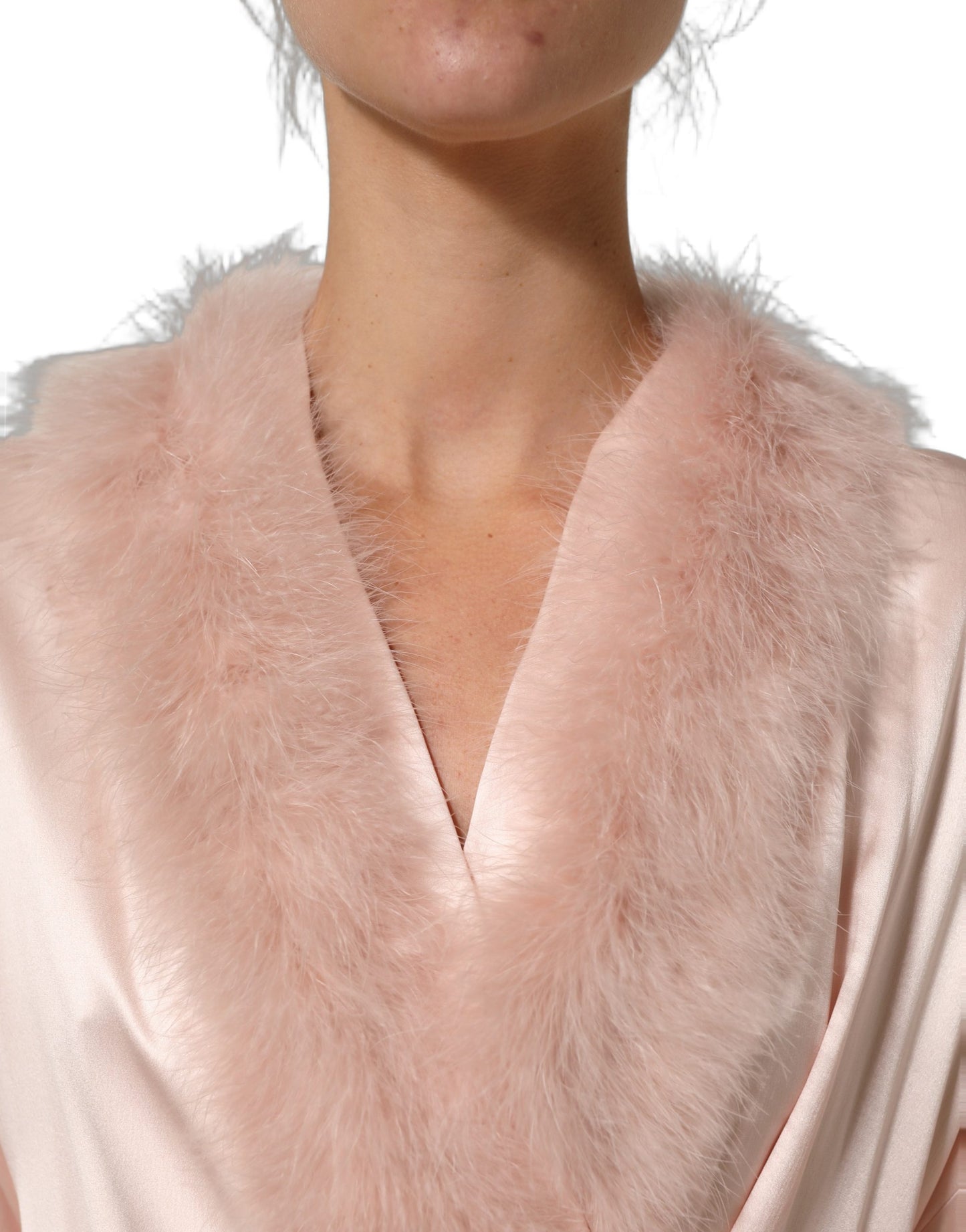 Dolce & Gabbana Light Pink Silk Turkey Feather Wrap Midi Dress