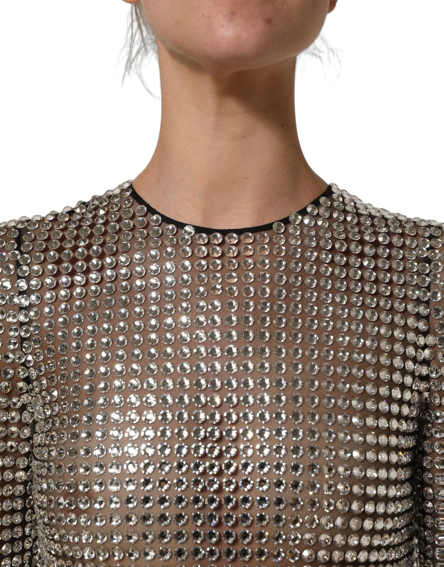 Dolce & Gabbana Beige Crystal Embellished Long Gown Dress
