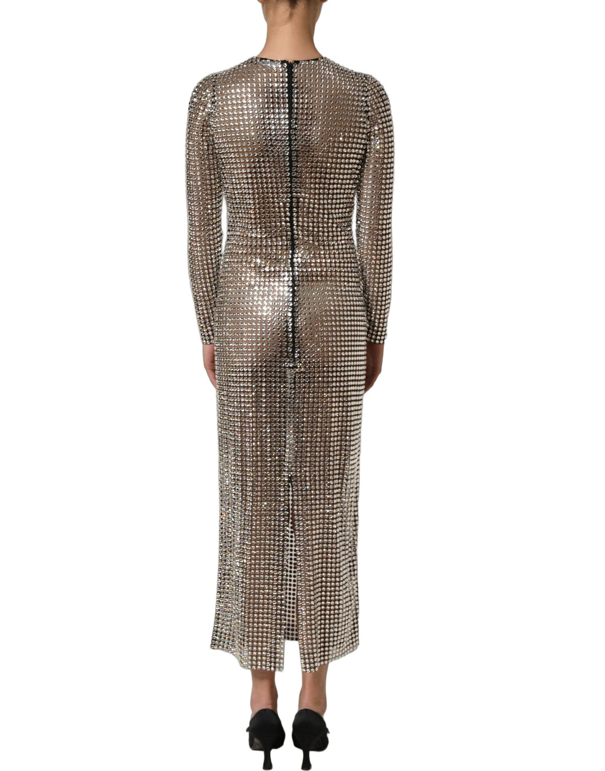 Dolce & Gabbana Women's Gown Wrap Cocktail Long-Sleeve Nylon & Crystal Mini Long Dress - Beige