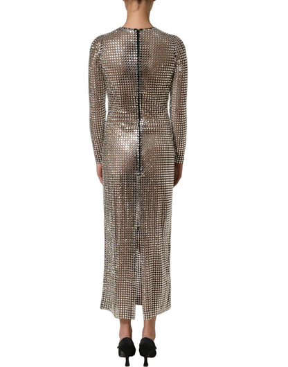 Dolce & Gabbana Women's Gown Wrap Cocktail Long-Sleeve Nylon & Crystal Mini Long Dress - Beige