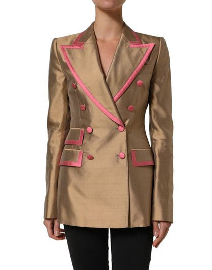 Dolce & Gabbana Gold Silk Double Breasted Coat Blazer Jacket