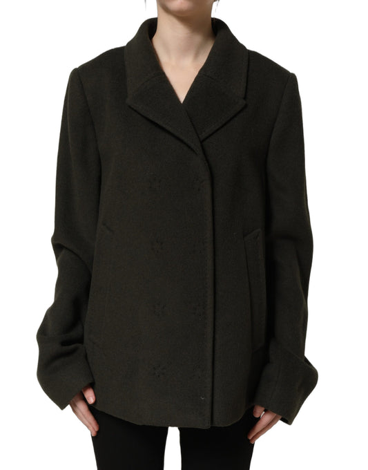Dolce & Gabbana Women's Double Breasted Peacoat Polyester Acrylic Wool Pea Coat - Dark Green