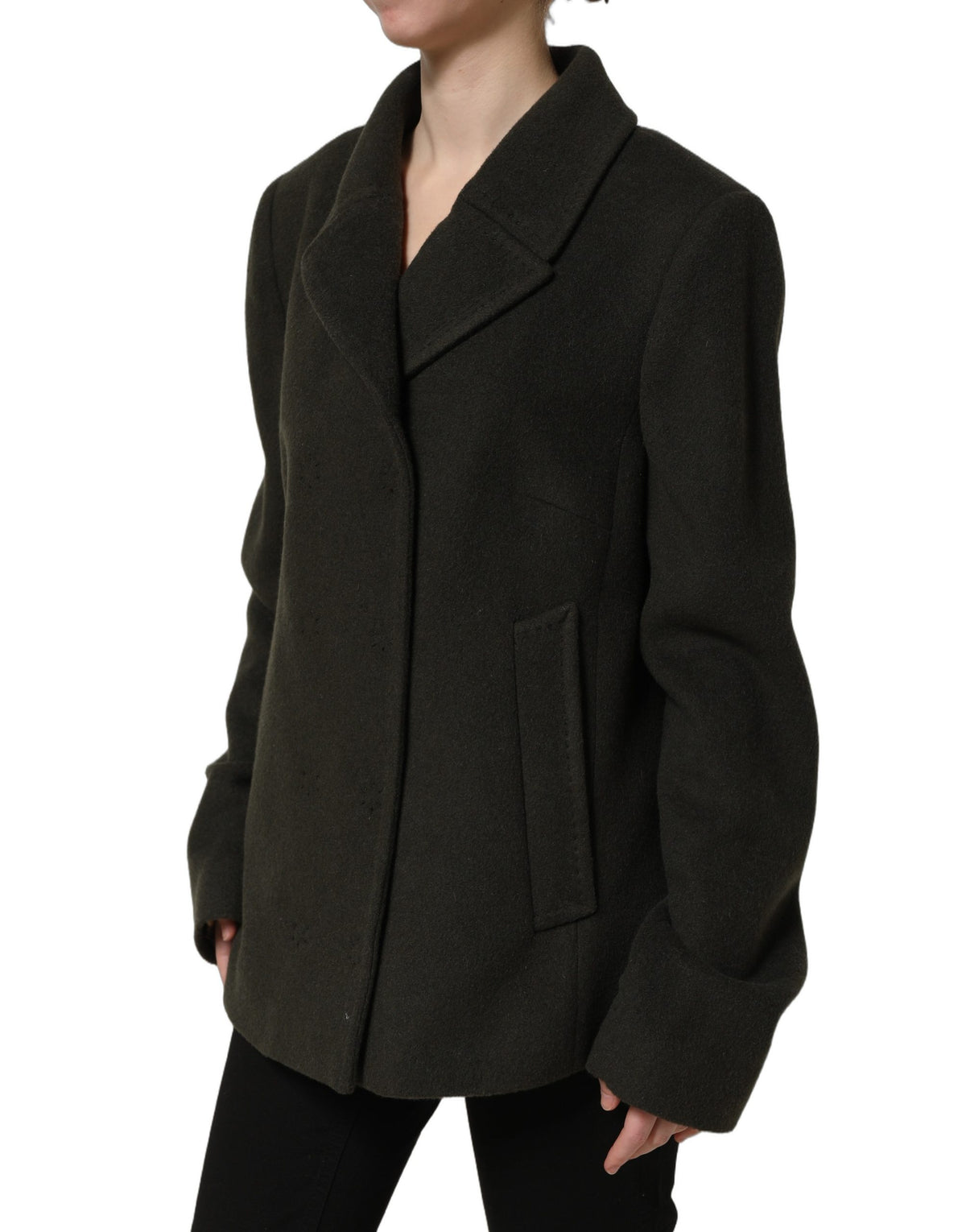 Dolce & Gabbana Women's Double Breasted Peacoat Polyester Acrylic Wool Pea Coat - Dark Green