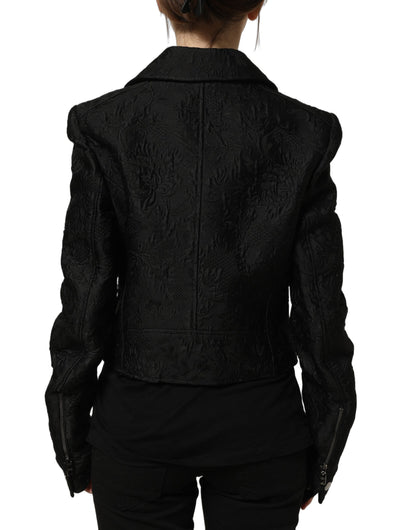 Dolce & Gabbana Black Floral Brocade Biker Blouson Jacket