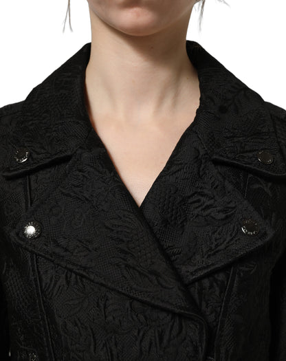 Dolce & Gabbana Black Floral Brocade Biker Blouson Jacket