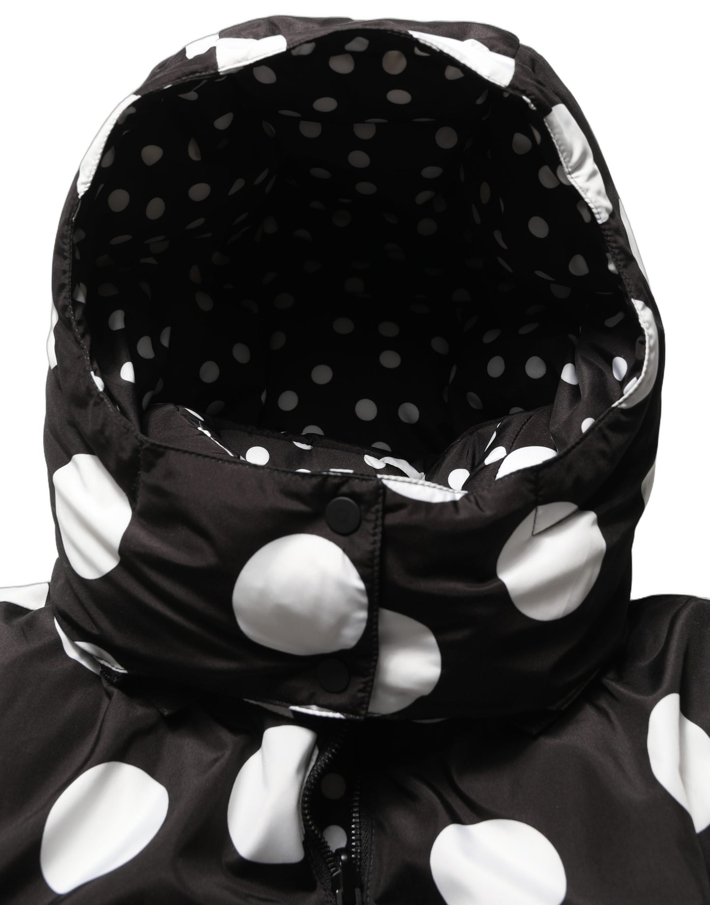 Dolce & Gabbana Black White Polka Dot Hooded Blouson Jacket
