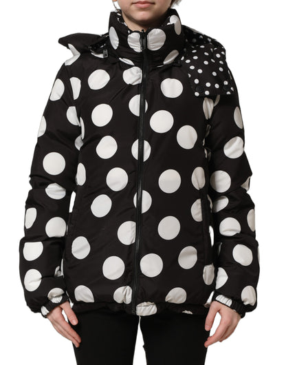 Dolce & Gabbana Black White Polka Dot Hooded Blouson Jacket