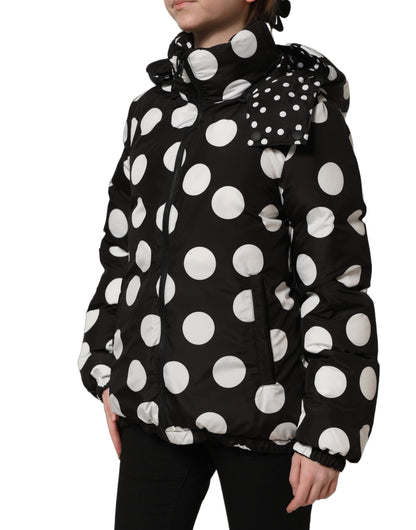 Dolce & Gabbana Black White Polka Dot Hooded Blouson Jacket