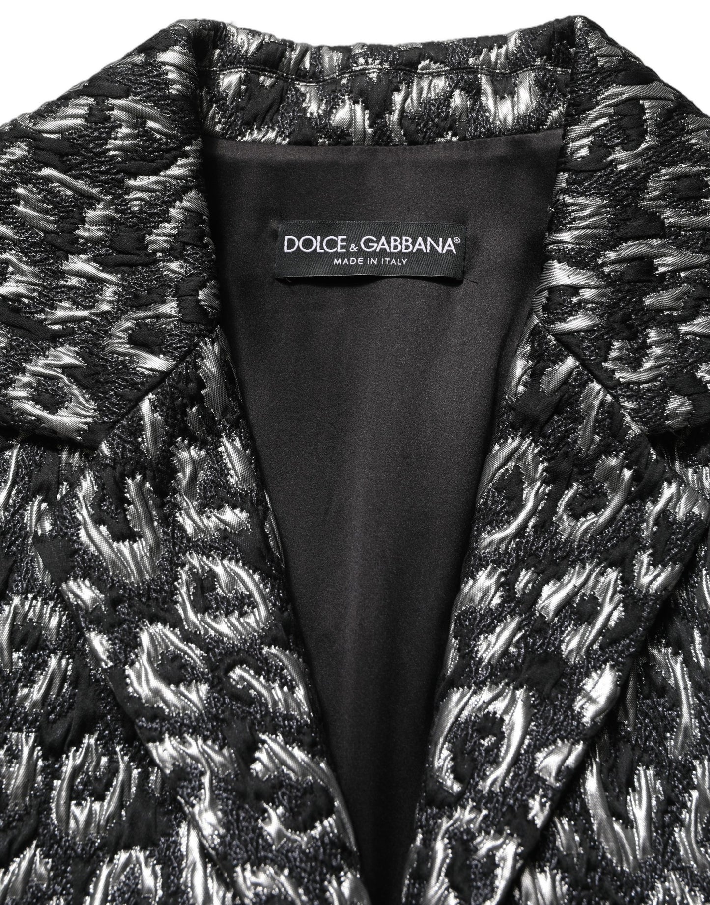 Dolce & Gabbana Black Silver Jacquard Leopard Coat Jacket