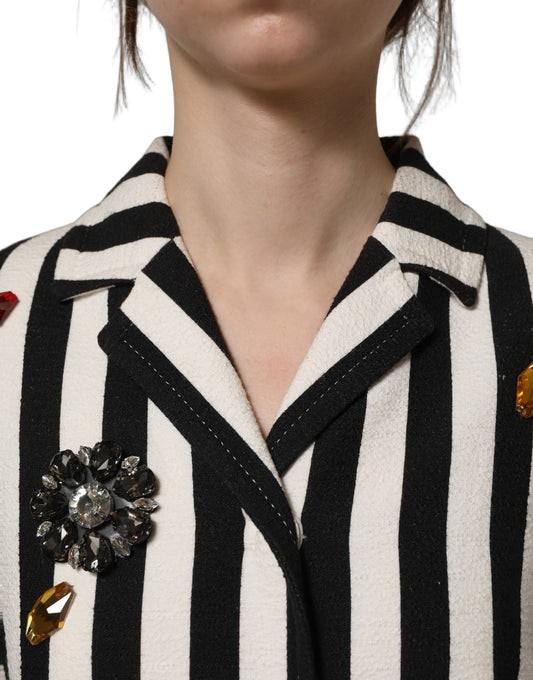 Overcoat by Dolce & Gabbana for women in cotton canvas silk & crystal black, white & striped showcases a enveloping silhouette, detailed with distinctive and a enveloping .