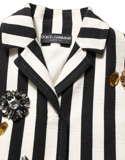 Dolce & Gabbana Black White Striped Embellished Coat Jacket