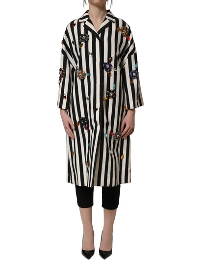 Dolce & Gabbana Black White Striped Embellished Coat Jacket