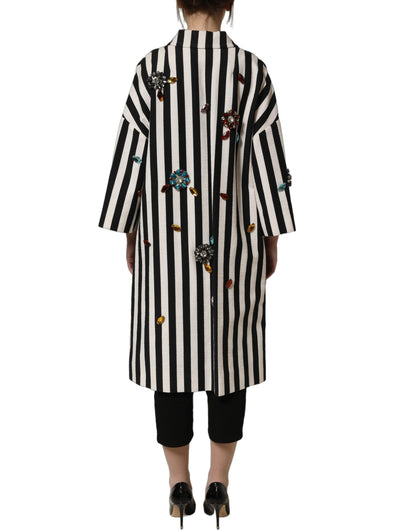 Dolce & Gabbana Black White Striped Embellished Coat Jacket