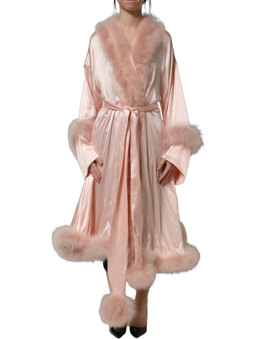 Dolce & Gabbana Ribbon Women's Silk Satin Marabou & Feathers Jacket - Pink