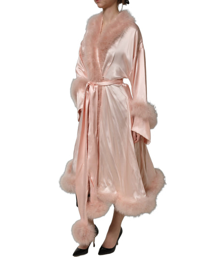 Dolce & Gabbana Ribbon Women's Silk Satin Marabou & Feathers Jacket - Pink