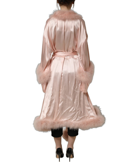 Dolce & Gabbana Ribbon Women's Silk Satin Marabou & Feathers Jacket - Pink