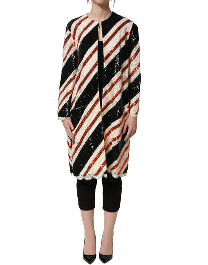 Dolce & Gabbana Multicolor Stripe Sequin Duster Coat Jacket