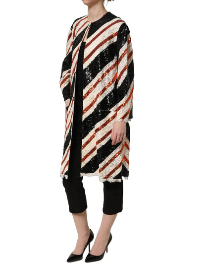 Dolce & Gabbana Women's Cotton Nylon Silk & Viscose Jacket - Black Multicolor Orange White Patterned Striped
