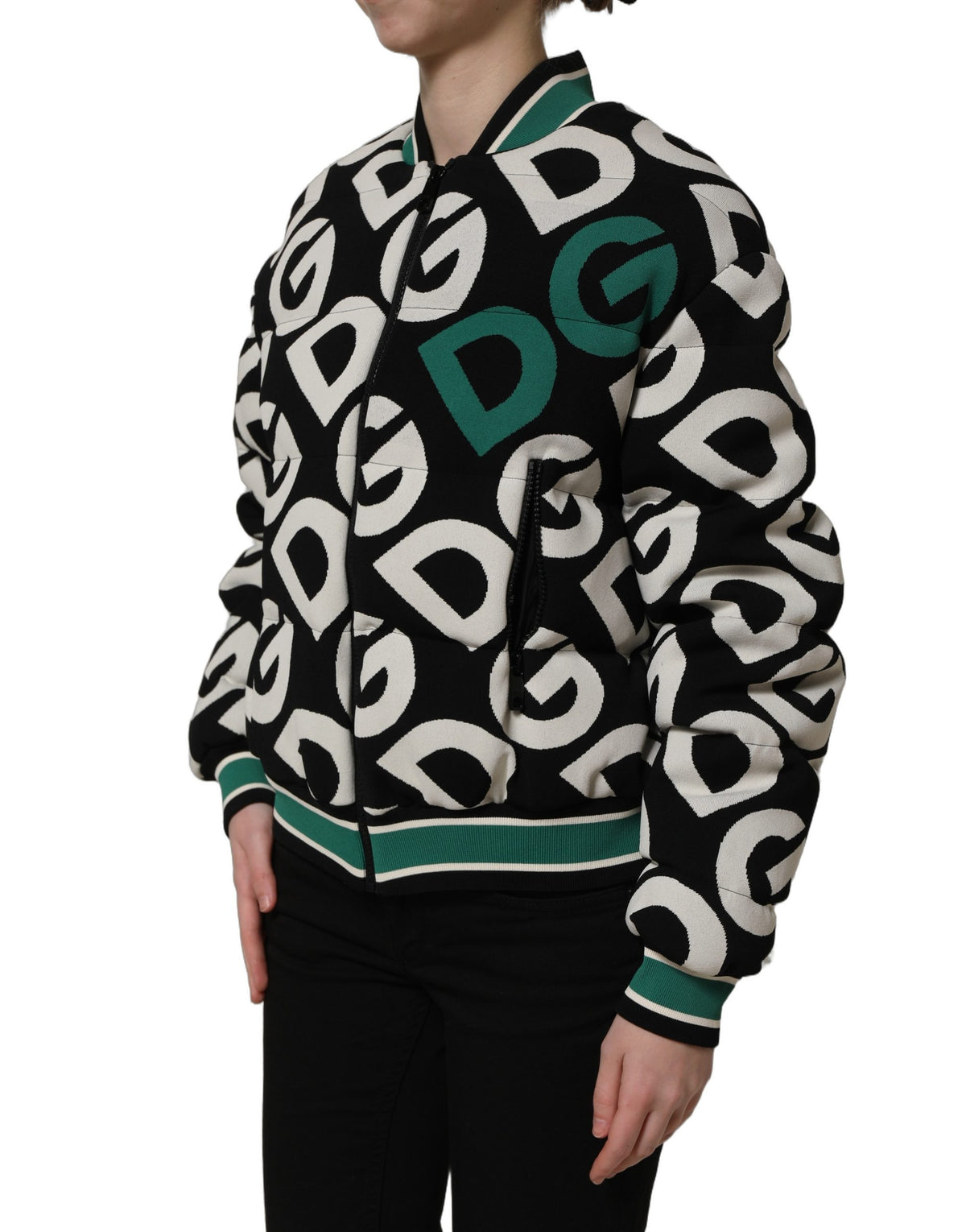Dolce & Gabbana Women's Nylon Polyester & Viscose Bomber Jacket - Green Multicolor Print