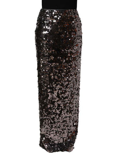Dolce & Gabbana Brown Sequinned Embellished PencilCut Skirt