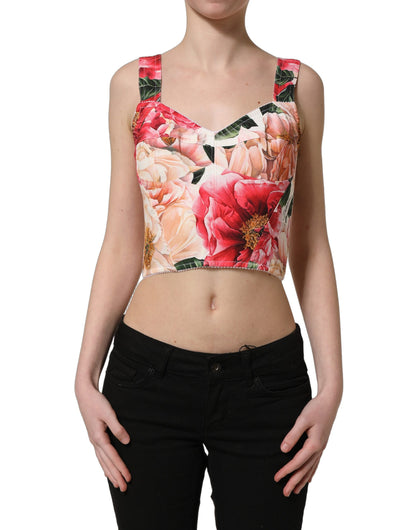 Dolce & Gabbana Multicolor Floral Cropped Bustier Tank Top