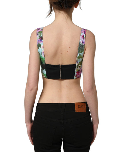 Dolce & Gabbana Women's Crop Top Cropped Stretch Cotton Nylon & Silk Tank - Multicolor Floral Print