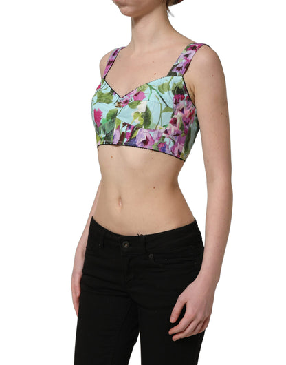 Dolce & Gabbana Women's Crop Top Cropped Stretch Cotton Nylon & Silk Tank - Multicolor Floral Print