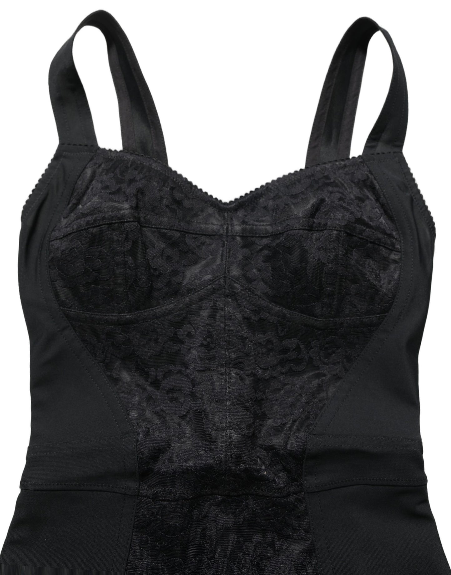 Dolce & Gabbana Black Floral Lace Corset Bodycon Bodysuit