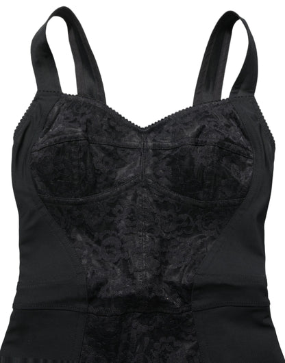 Dolce & Gabbana Black Floral Lace Corset Bodycon Bodysuit