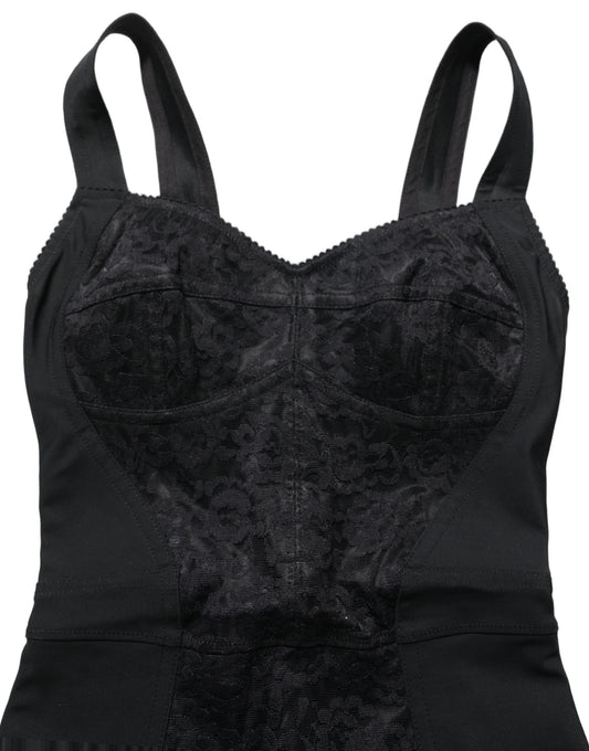 Dolce & Gabbana Black Floral Lace Corset Bodycon Bodysuit