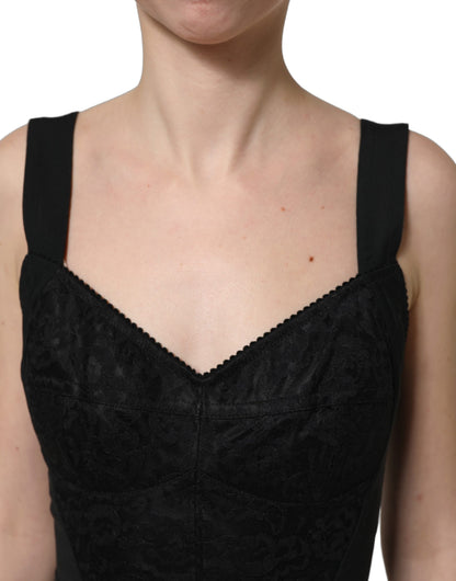Dolce & Gabbana Black Floral Lace Corset Bodycon Bodysuit