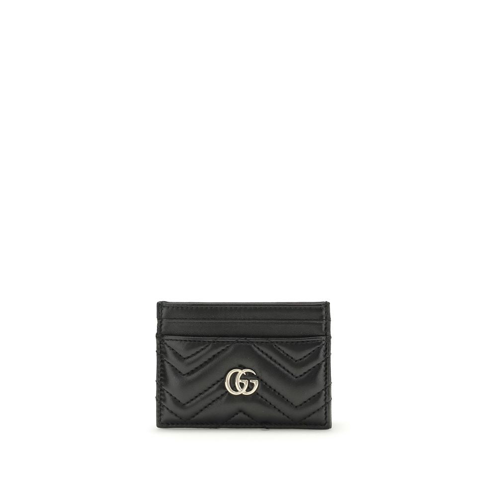 Cardholder Wallet by Gucci for women in leather black, chevron & signature features a sleek silhouette, showcasing the sleek Gg Marmont Leather Cardholder Wallet design with sophisticated card-organization for a premium look.