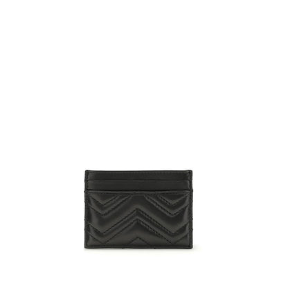 Cardholder Wallet by Gucci for women in leather black, chevron & signature presents a streamlined silhouette, showcasing the sophisticated design of the Gg Marmont Leather Cardholder Wallet collection with functional card-organization.