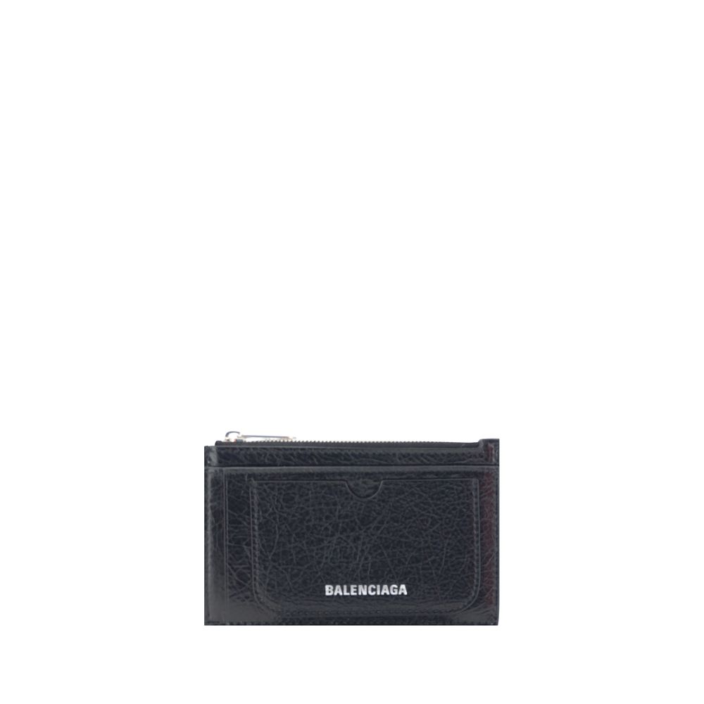 Cardholder Wallet by Balenciaga for men in grained lambskin leather black & monogram showcases a distinguished silhouette, artfully capturing the essence of the distinguished Grained lambskin Leather Cardholder Wallet design with functional card-organization compact-design.