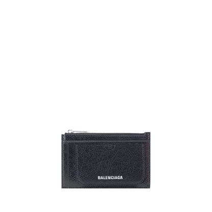 Cardholder Wallet by Balenciaga for men in grained lambskin leather black & monogram showcases a distinguished silhouette, artfully capturing the essence of the distinguished Grained lambskin Leather Cardholder Wallet design with functional card-organization compact-design.