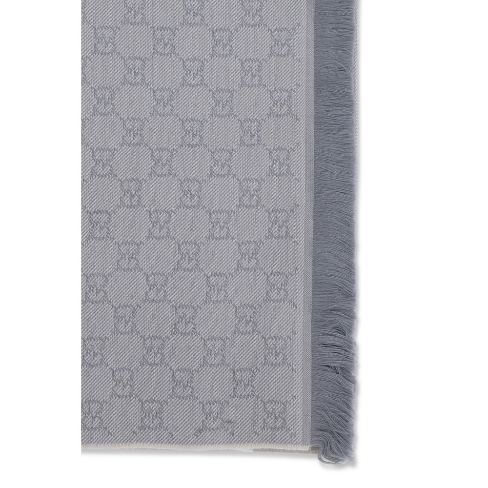 Scarf by Gucci for women in wool gray features a snug silhouette, perfectly showcasing the elegant drape and premium finish of the Gg Grace Wool Wrap Frayed-Edge Scarf.