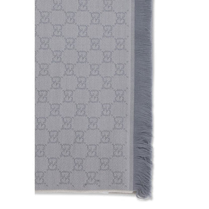 Scarf by Gucci for women in wool gray features a snug silhouette, perfectly showcasing the elegant drape and premium finish of the Gg Grace Wool Wrap Frayed-Edge Scarf.