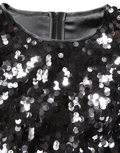 Dolce & Gabbana Black Sequined Long Sleeves Crop Blouse Top