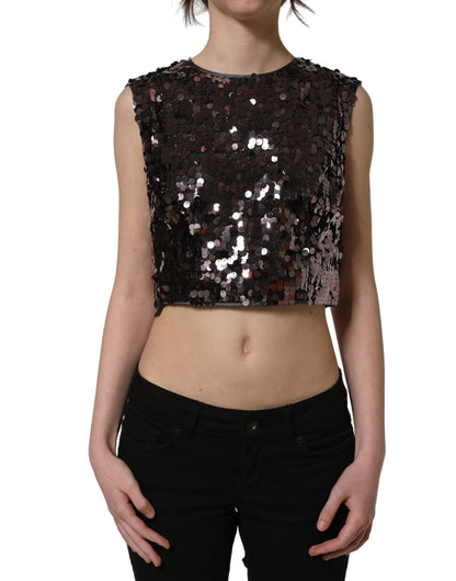Dolce & Gabbana Purple Sequined Sleeveless Cropped Tank Top