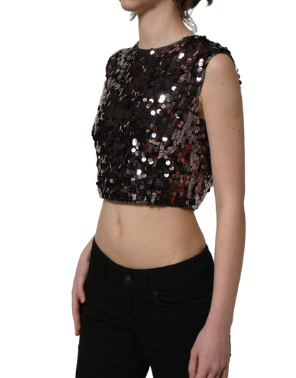 Dolce & Gabbana Women's Crop Top Cropped Round Neck Silk & Nylon Tank - Purple