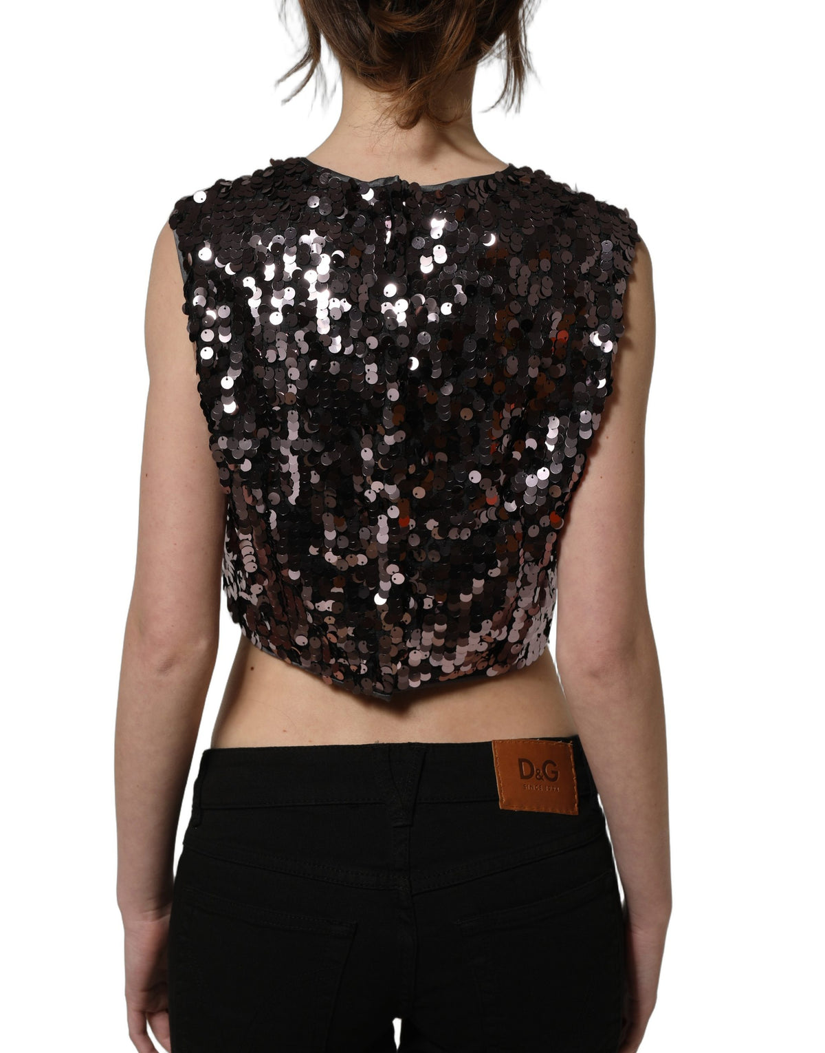 Dolce & Gabbana Women's Crop Top Cropped Round Neck Silk & Nylon Tank - Purple